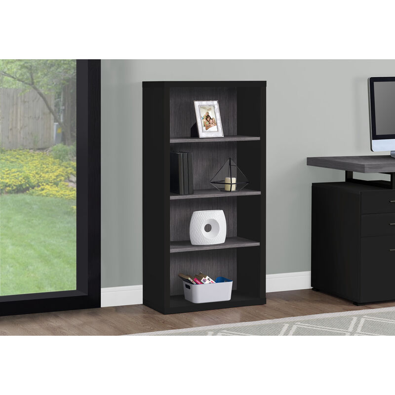 Monarch Specialties I 7407 Bookshelf, Bookcase, Etagere, 5 Tier, 48"H, Office, Bedroom, Laminate, Black, Grey, Contemporary, Modern