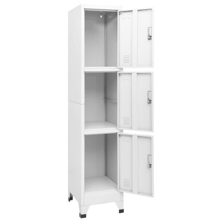 Nova Tall Locker Cabinet, 71 Inch, 3 Compartments, White, Steel Metal - Benzara