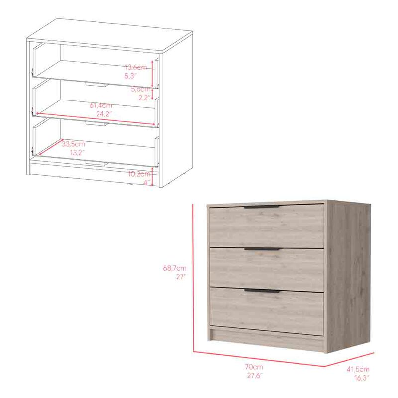 3 Drawers Dresser Maryland, Bedroom, Light Gray