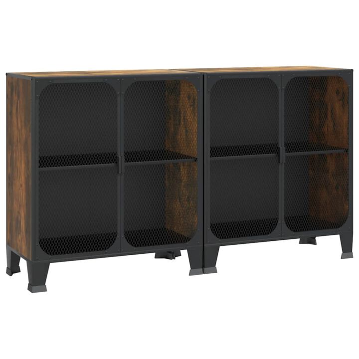 vidaXL Storage Cabinets 2 pcs Rustic Brown 28.3"x14.2"x32.3" Metal and MDF