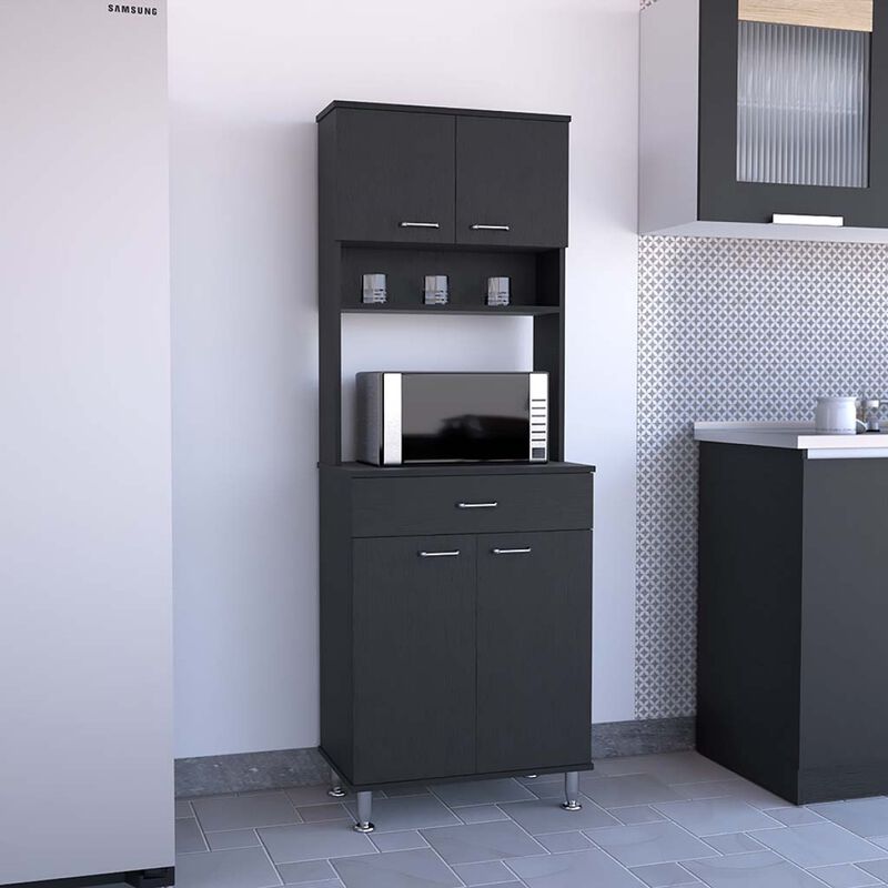 Della 60 Kitchen Pantry With Countertop, Closed & Open Storage