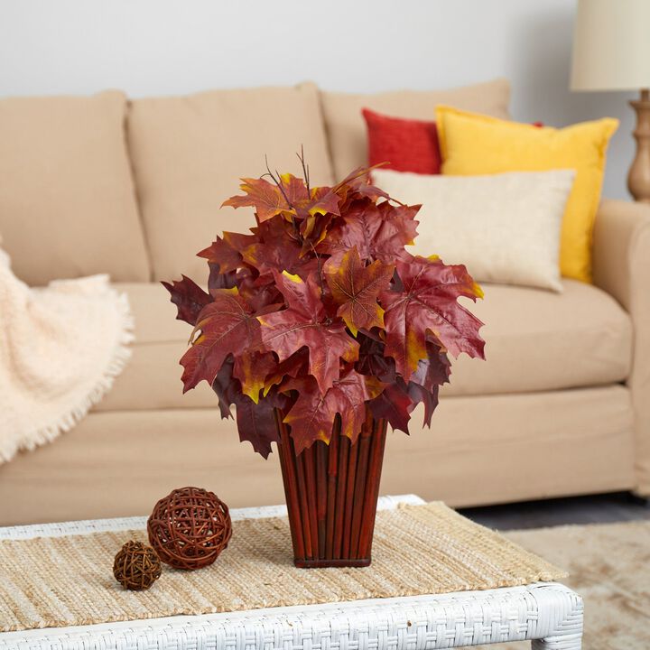 Nearly Natural 19-in Autumn Maple Leaf Artificial Plant in Decorative Planter