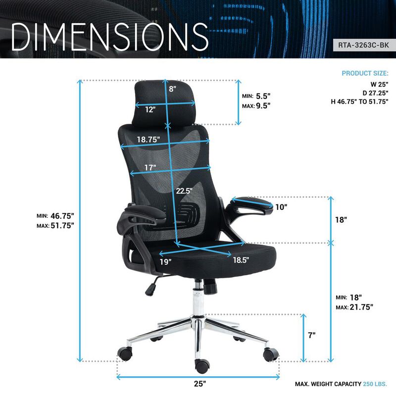 Techni Mobili Office Chair with Lumbar Support & Adjustable Headrest