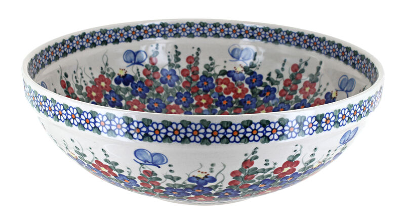 Blue Rose Polish Pottery Garden Butterfly Large Serving Bowl