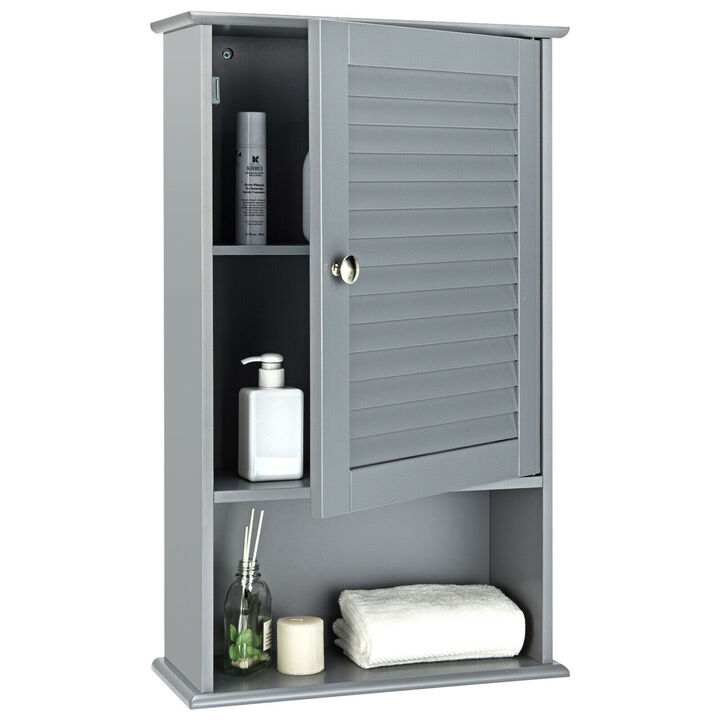 Costway Bathroom Wall Mount Storage Cabinet Single Door w/Height Adjustable Shelf Grey