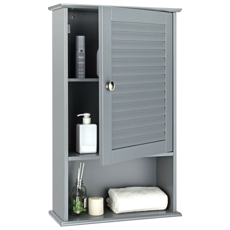 Costway Bathroom Wall Mount Storage Cabinet Single Door w/Height Adjustable Shelf Grey