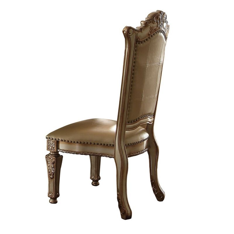 27 Inch Wood Dining Side Chair, Faux Leather, Set of 2, Gold-Benzara