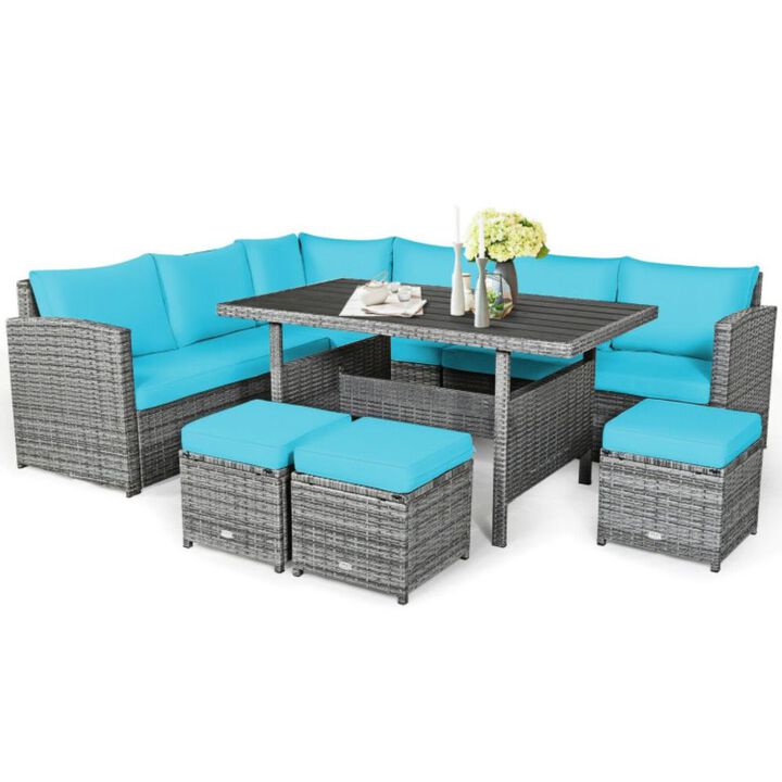 Hivvago 7 Pieces Outdoor Wicker Sectional Sofa Set with Dining Table