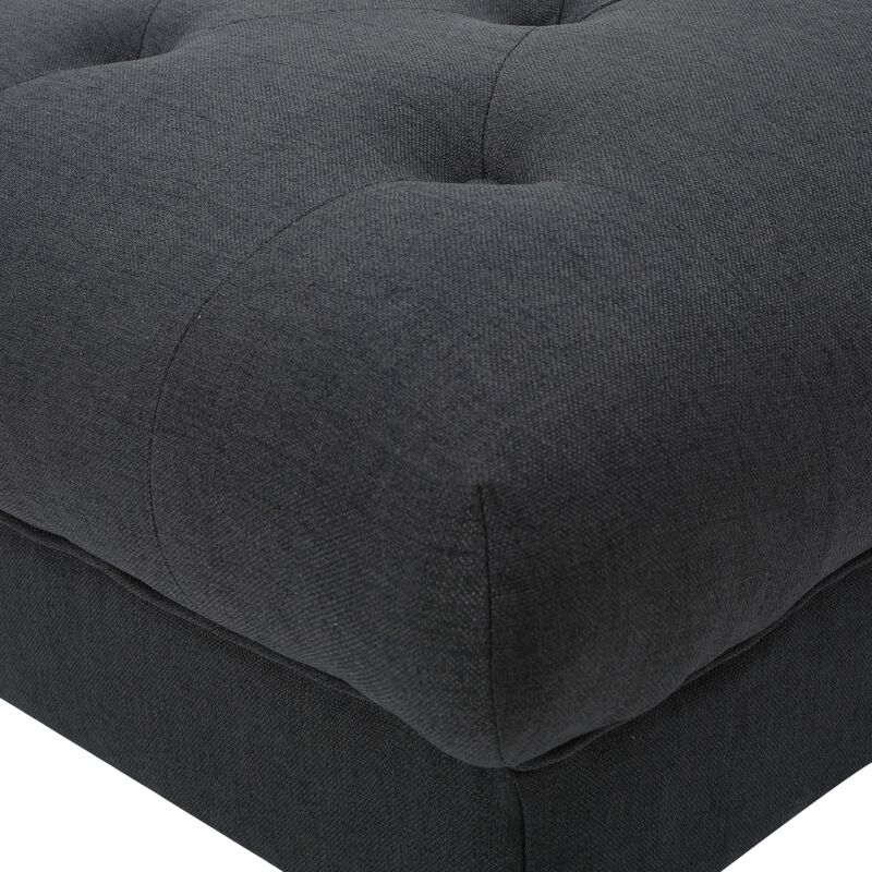 Capri Ottoman, Tufted Dark Gray Fabric, Birch Wood, Square 41 Inch -Benzara