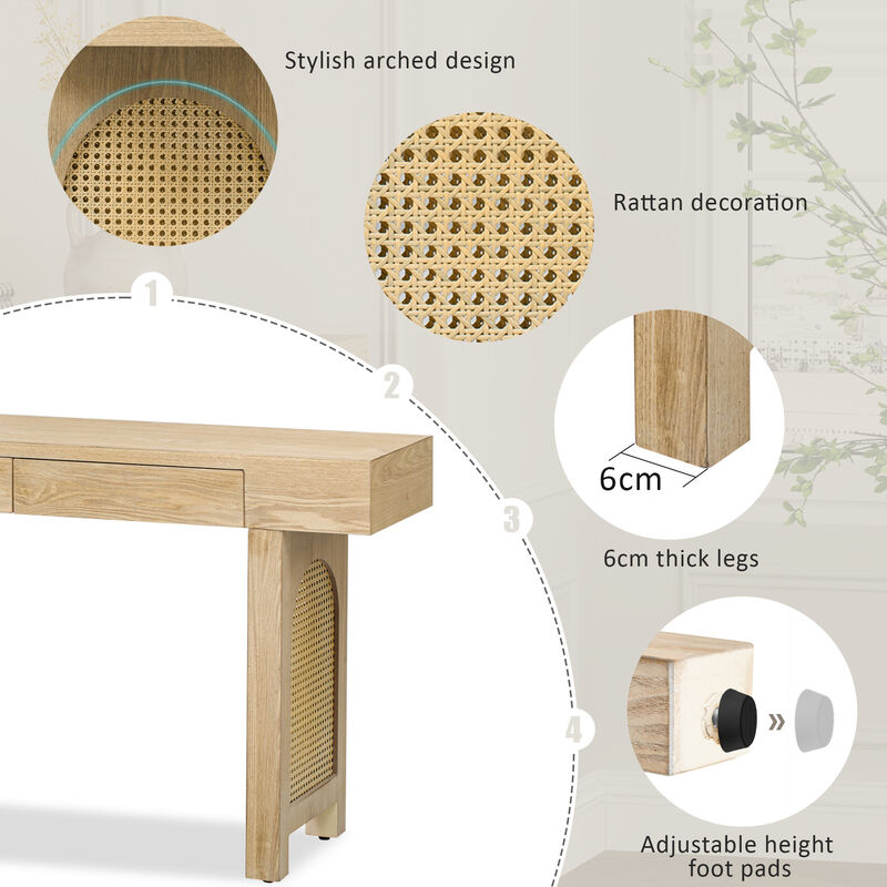 Merax Narrow Console Table with Rattan Accent