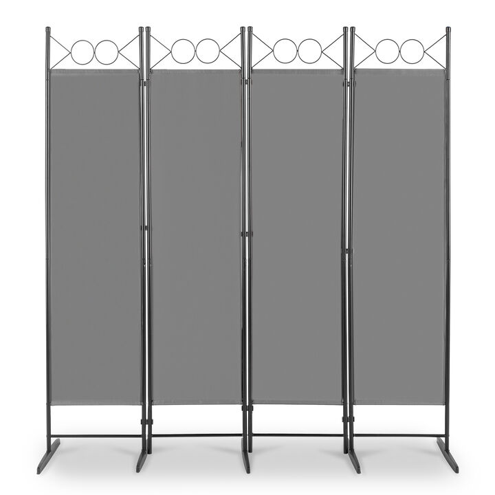 4-Panel Foldable Screen Cloth Feet Frame with Decorative Shape for Privacy and Room Division