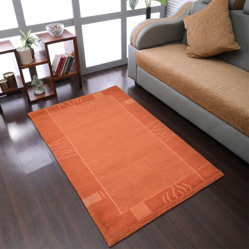 Rugsotic Carpets Hand Knotted Tibbati Wool 8'x11' Area Rug Contemporary Orange T00206