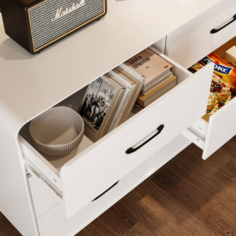 FUFU&GAGA Modern 9-Drawer Dresser, White Storage Dresser with Black Handles & Legs, Wooden Chest of Drawers, (63" W x 30.7" H x 15.7" D),White