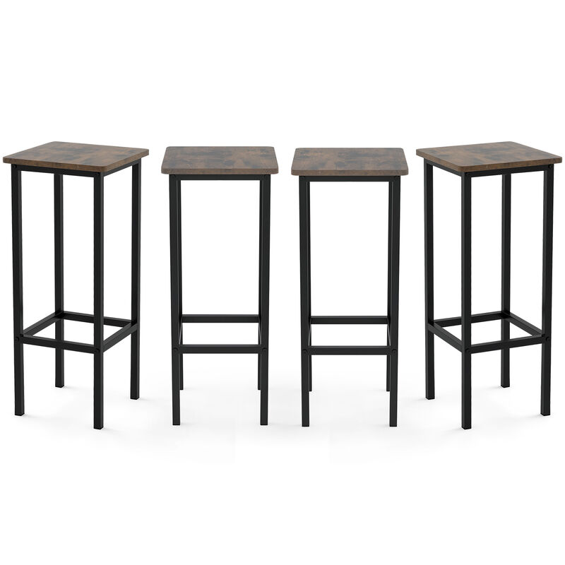 Set of 4 Bar Stools with Metal Legs and Footrest – Stylish and Durable Seating for Any Space