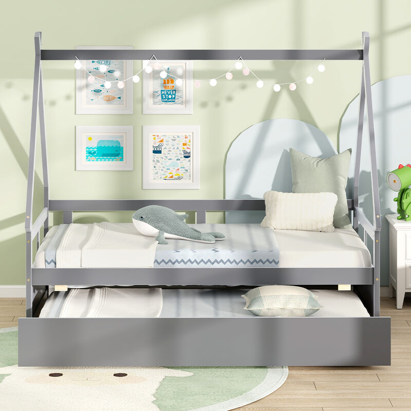 House Bed with Trundle and Safety Guardrail