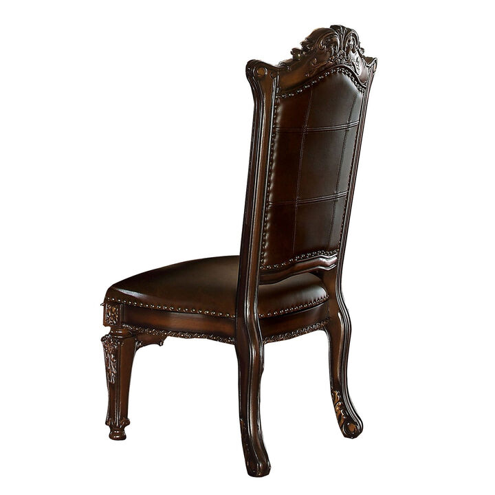 27 Inch Dining Side Chair, Vegan Faux Leather, Set of 2, Brown-Benzara