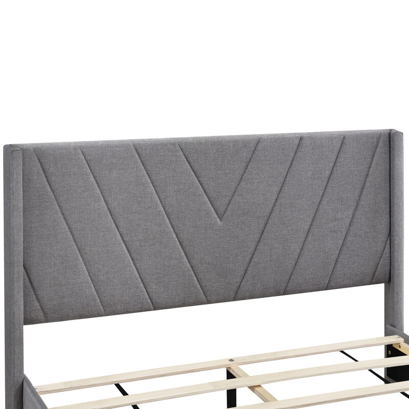Merax Linen Upholstered Platform Bed with 3 Drawers