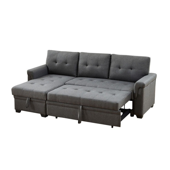 Hunter Dark Gray Linen Reversible Sleeper Sectional Sofa With Storage Chaise