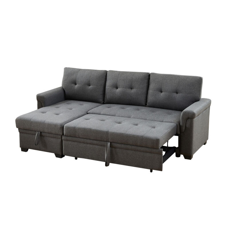 Hunter Dark Gray Linen Reversible Sleeper Sectional Sofa With Storage Chaise