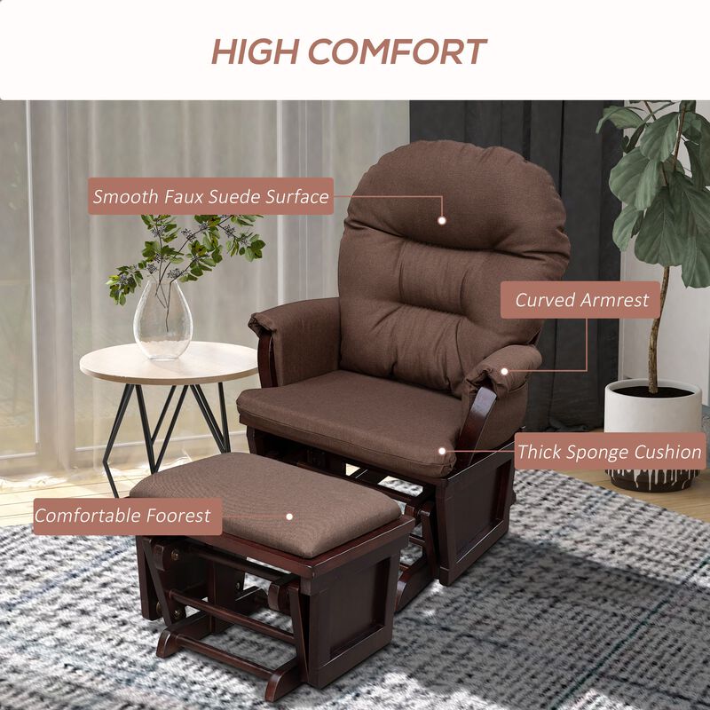 Brown Nursery Comfort: Glider Rocking Chair with Ottoman