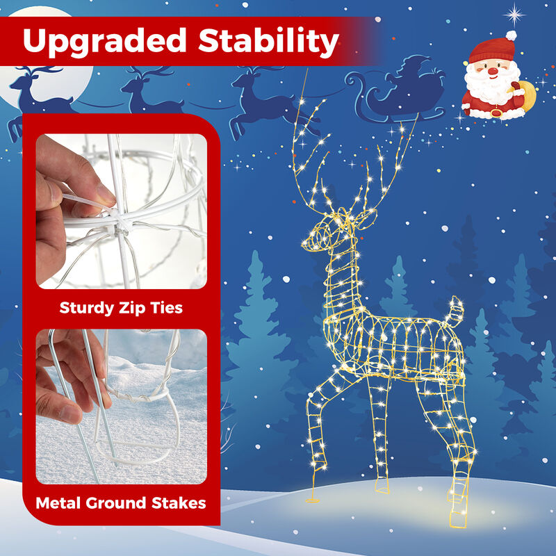Pre-Lit Christmas Reindeer with 300 Warm White LED Lights and Zip Ties