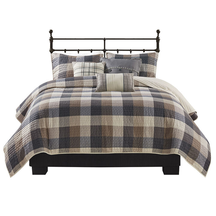 Gracie Mills Nanette 6 Piece Printed Herringbone Quilt Set with Throw Pillows