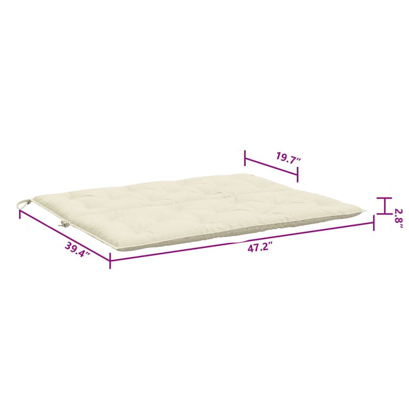 Claire 2pc Outdoor Cushion for Bench, Tufted White Oxford Fabric - Benzara