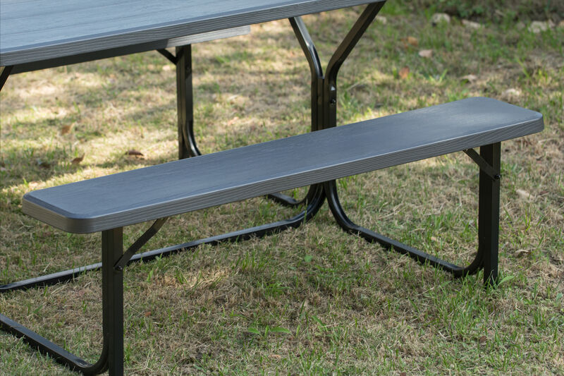 Outdoor Gray Woodgrain Picnic Table Set with Metal Frame, 5 Feet Long
