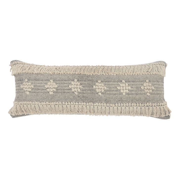 36" Gray and Taupe Brown Diamond Over-Tufted Rectangular Throw Pillow