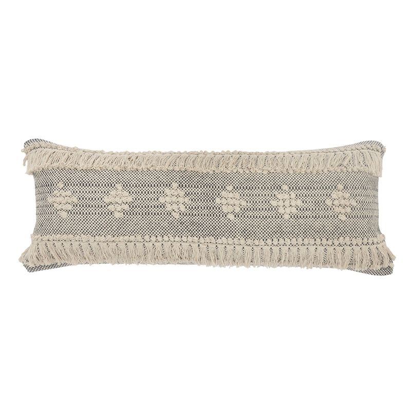 36" Gray and Taupe Brown Diamond Over-Tufted Rectangular Throw Pillow
