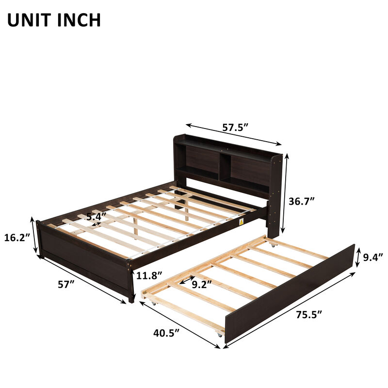 Full Bed with Trundle,Bookcase,White