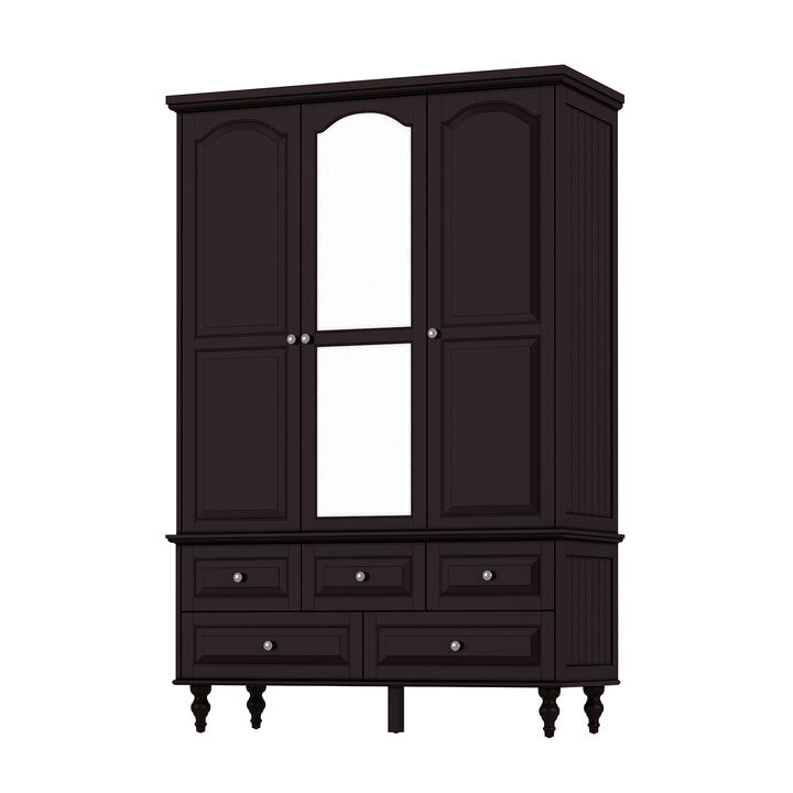 Black Paint 47.2 in. W Big Wardrobe Armoires W/Mirror, Hanging Rod, Drawers, Adjustable Shelves 70.9 in. H x 20 in. D
