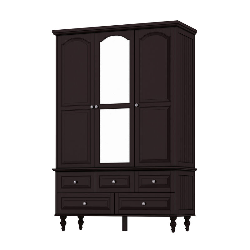 Black Paint 47.2 in. W Big Wardrobe Armoires W/Mirror, Hanging Rod, Drawers, Adjustable Shelves 70.9 in. H x 20 in. D
