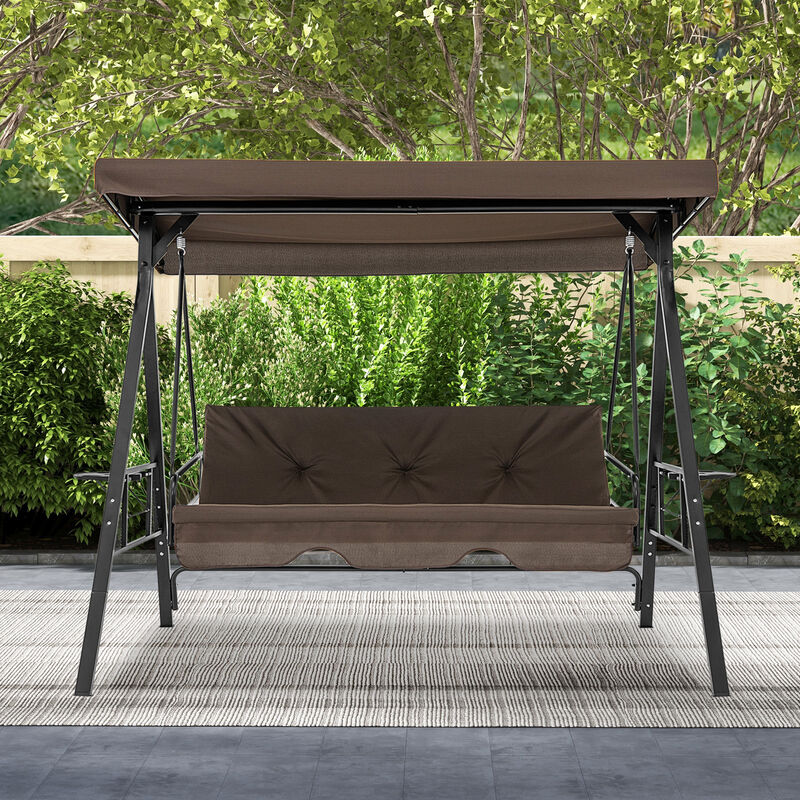 Convertible 3-Seat Patio Porch Swing Chair with Flat Bed and Adjustable Canopy