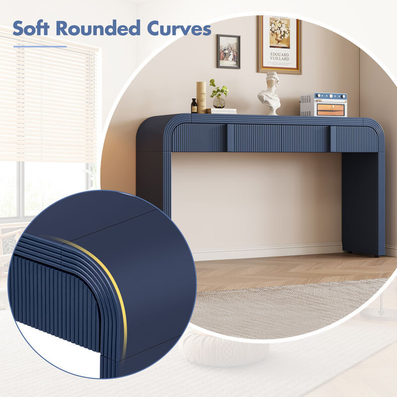 Clihome Modern Console Table with 2 Storage Drawers, Fluted Entryway Table with Rounded Silhouette for Hallway Living Room and Entryway (Navy Blue)