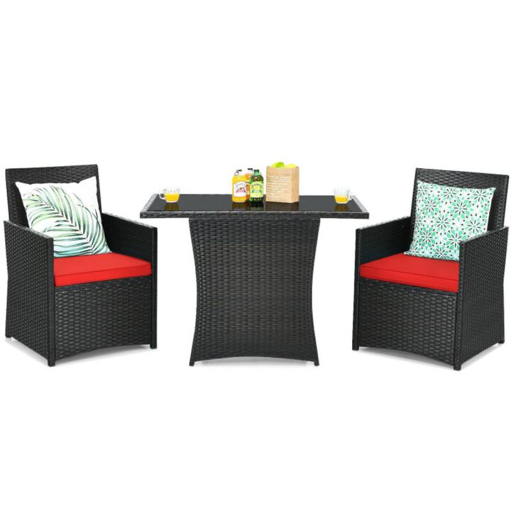 Hivvago 3 Pieces Patio Rattan Furniture Set with Cushion and Sofa Armrest