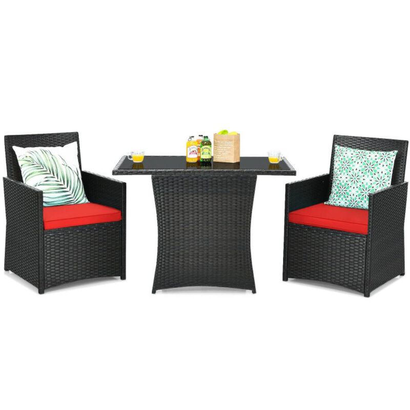 Hivvago 3 Pieces Patio Rattan Furniture Set with Cushion and Sofa Armrest
