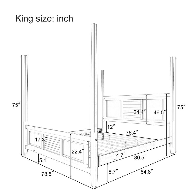 Merax Traditional Solid Wood Four Poster Canopy Bed
