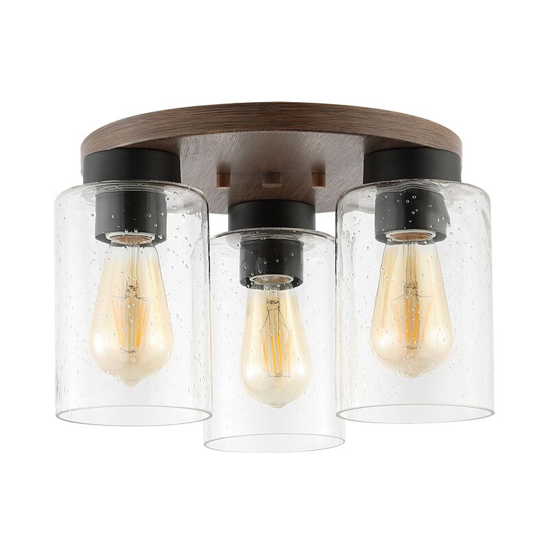 Nola 3-Light Bohemian Farmhouse Iron/Seeded Glass LED Semi Flush Mount