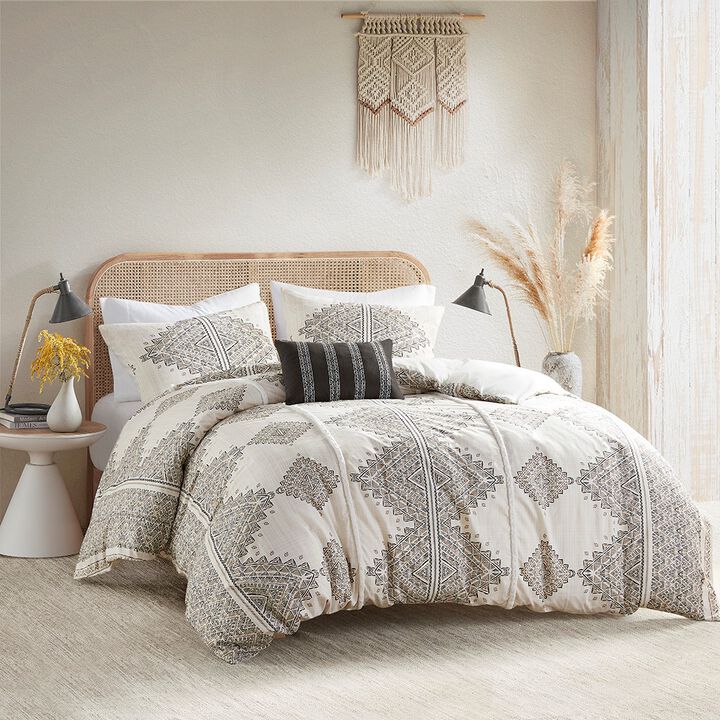 Gracie Mills Modern Geometric Print 4-Piece Microfiber Duvet Cover Set with Throw Pillow