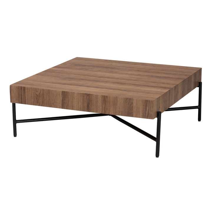 Baxton Studio Savion Modern Walnut Brown Finished Wood and Black Metal Coffee Table