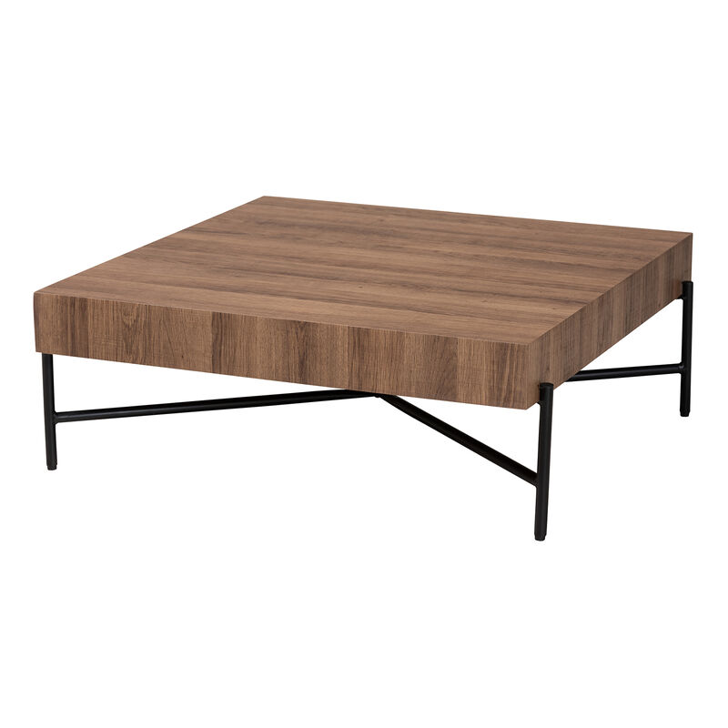Baxton Studio Savion Modern Walnut Brown Finished Wood and Black Metal Coffee Table