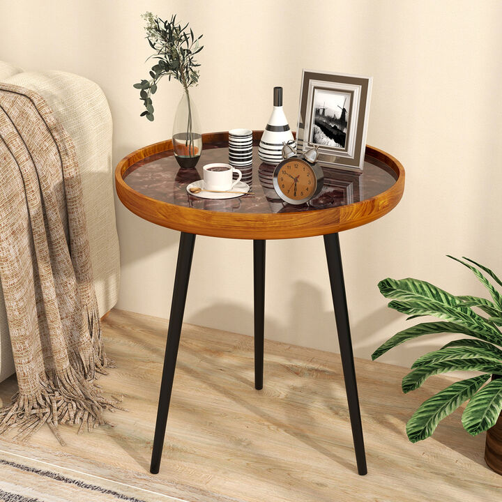 Round End Table with Sea Shell Decoration and Epoxy Resin Finish for Coastal or Beach-Inspired Living Spaces