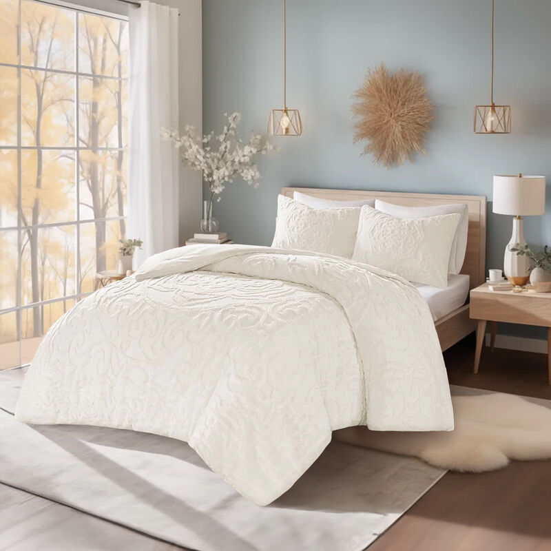 Gracie Mills Ray 3-Piece Boho Chic Tufted Cotton Chenille Medallion Duvet Set
