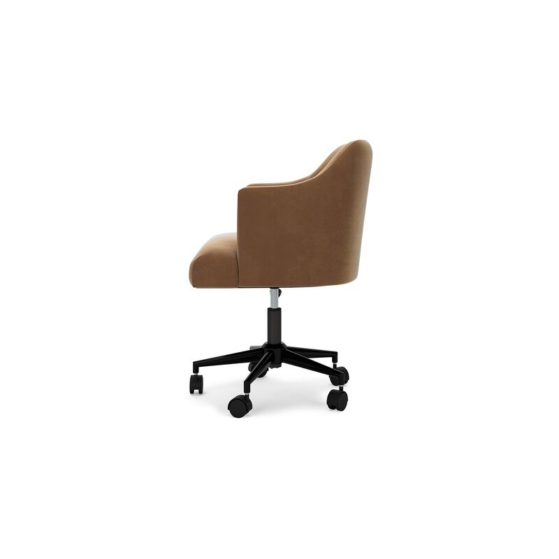 Anny Rolling Swivel Office Chair, Adjustable Seat Height, Brown Velvet - Benzara