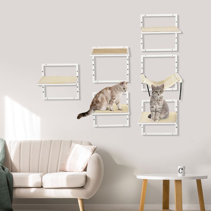 Cream Cat Wall Set: 6-Piece Steel Climbing Shelf Activity Center