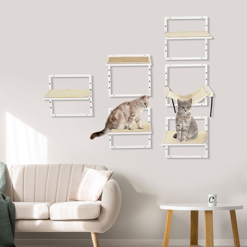 Cream Cat Wall Set: 6-Piece Steel Climbing Shelf Activity Center
