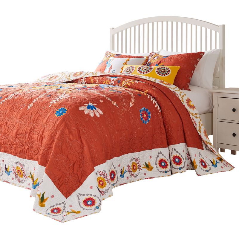Xan 3pc Queen Bedspread and Pillow Sham Set, Bouquet Print, Multicolor