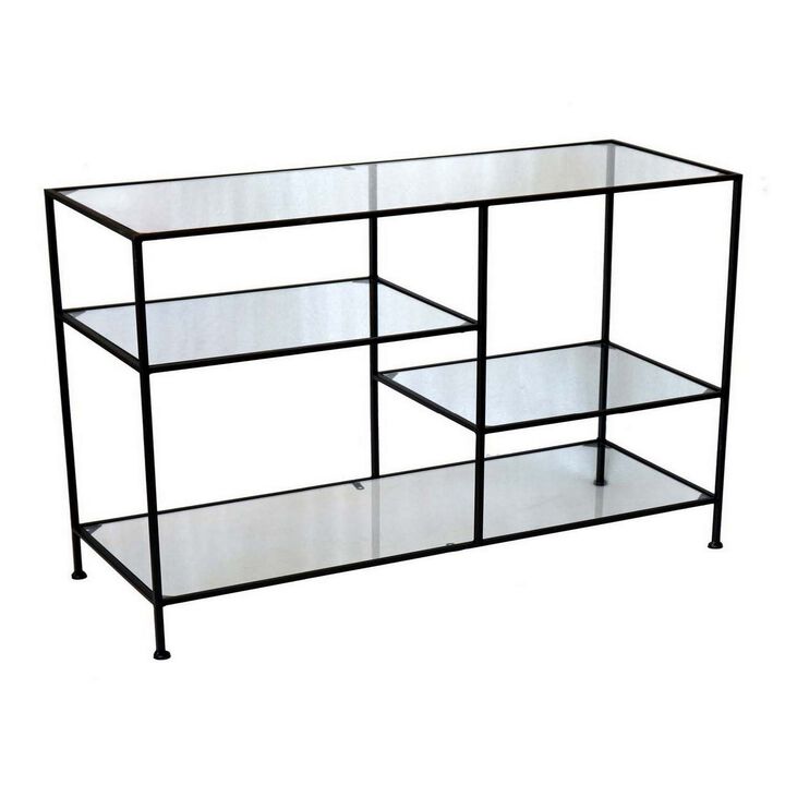 35 Inch Plant Stand Console Table, 4 Shelves, Rectangular top, Black Metal - Benzara