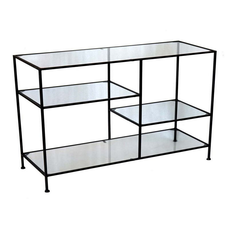 35 Inch Plant Stand Console Table, 4 Shelves, Rectangular top, Black Metal - Benzara